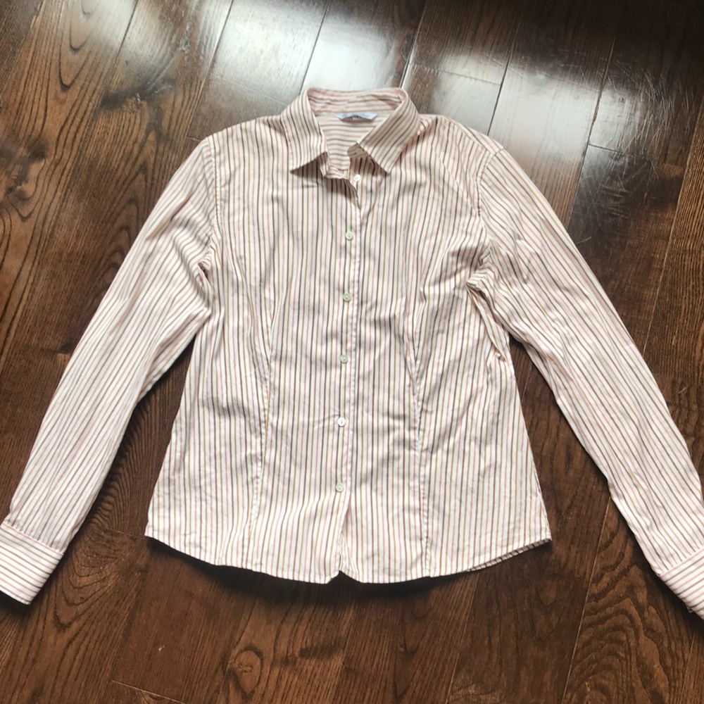 Women's Loro Piana Button Up Striped Dress Shirt 42 Collared Long Sleeve Fitted